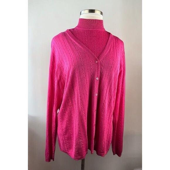 Diane Gilman Silk Cable Knit Sleeveless Top & Button Cardigan Set Plus Size 2X - Picture 16 of 16